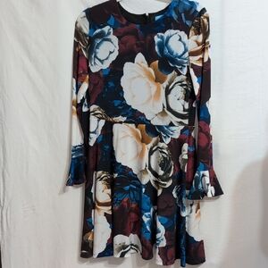 CeCe Floral Mini Dress - Blue, White, Brown